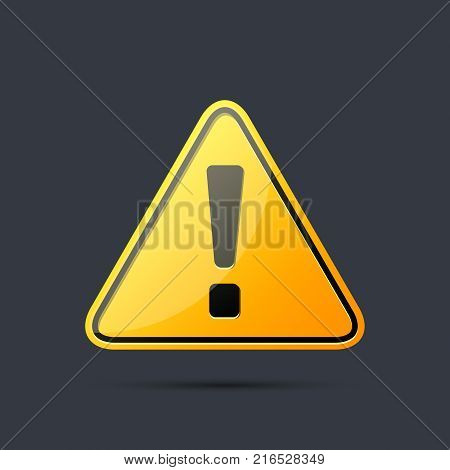 Exclamation danger sign. Hazard warning attention yellow sign with exclamation mark symbol. Vector isolated realistic sign.
