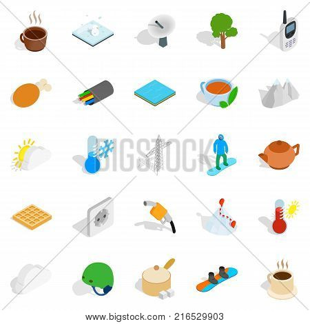 Wintry icons set. Isometric set of 25 wintry vector icons for web isolated on white background