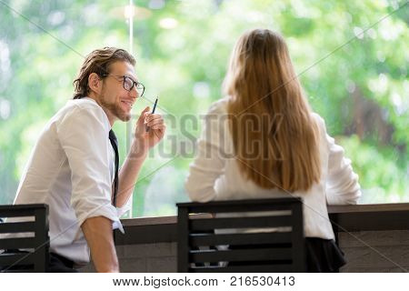 Business Corporate People Working Concept. They talk about something
