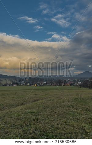 Bynovec village in Ceske Svycarsko national park in autumn afternoon