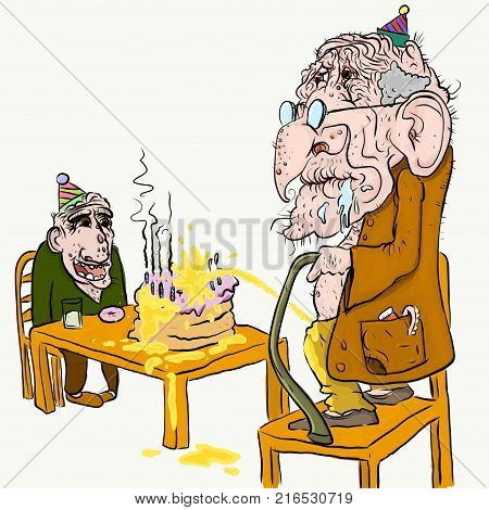 Birthday old man weeing urinating on birthday cake gag