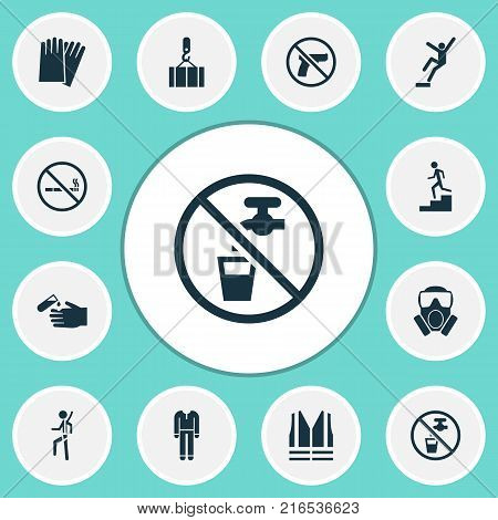 Safety icons set with no weapon, lifting, fall hazard and other no weapon elements. Isolated vector illustration safety icons.