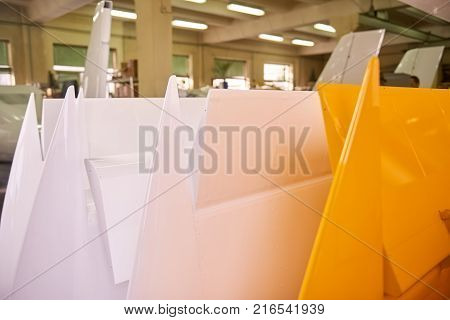 Airplane wings and flaps. White lacquered metal.