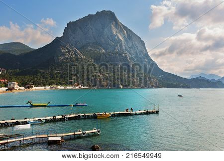 Novyi Svit, Russia - June 07, 2016: Novyi Svit settlement in the south-east of the Crimea, on the shore of the Black Sea bay Sudak-Liman