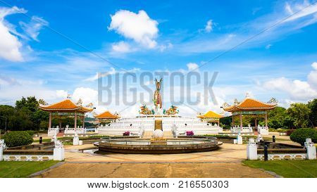 Nakornsawan, Thailand. - October 8, 2017 : Beautiful giant or big colorful dragon statue with blue sky at Nakornsawan Park, Thailand.