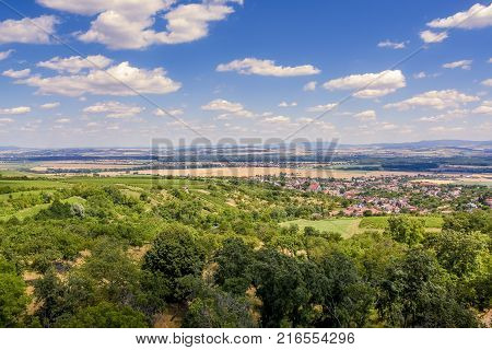 View of a small Czech village by the forest.
