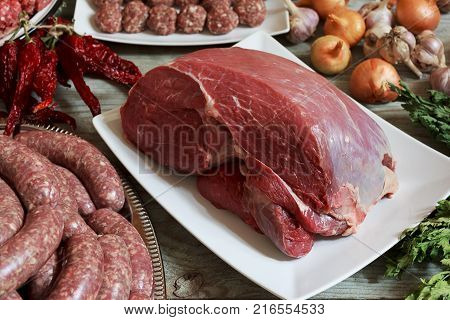 piece of fresh raw beef on the table