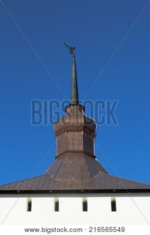 Kirillov, Vologda region, Russia - August 10, 2015: Spire Kazanskaya of the tower Kirillo-Belozersky Monastery