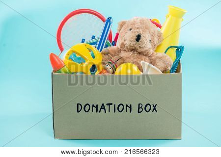 Toy. Donation box with unwanted items for poor