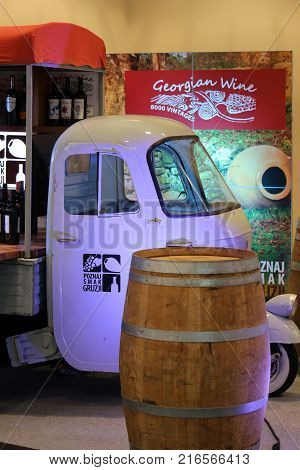 CRACOW POLAND - NOVEMBER 16 2017: International Wine Trade Fair ENOEXPO in Cracow. Producers of wine from all around the world meet the importers distributors and representatives. Cracow. Poland