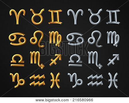 Two sets of the twelve signs of the zodiac in gold and silver style