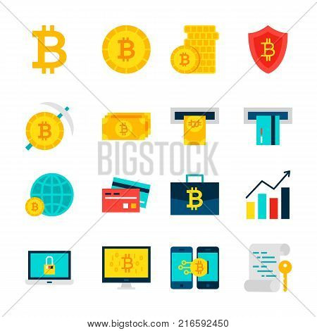 Bitcoin Currency Objects. Set of Financial Items Isolated over White.