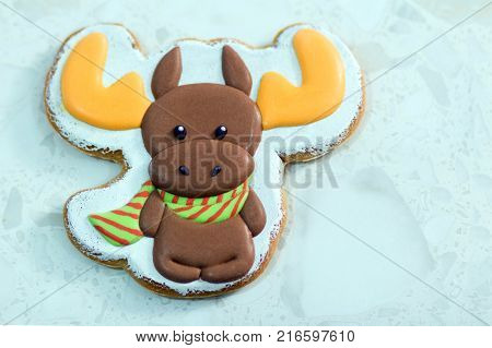 Homemade Christmas Gingerbread Decorated In The Form Of Mittens On The Background Of A White Napkin