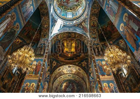 Saint Petersburg, Russia - Circa June 2017: Interior of the Church of the Saviour on Spilled Blood in St. Petersburg, Russia - famous Russian orthodox church