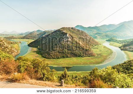 Montenegro majestic landscape -  Crnojevica river bending in Skadar Lake National Park.