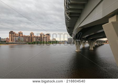 A New District In St. Petersburg. River, Bridge, New Building.