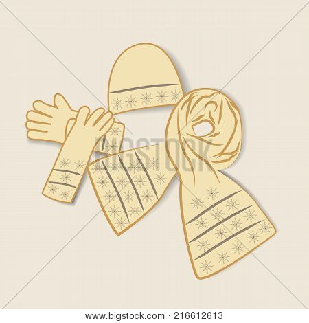 illustration of female beige scarf gloves on a light background