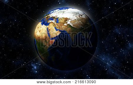 Planet earth. High detailed satellite view of the Earth and its landforms isolated on black background. 3D illustration elements of this image furnished by NASA.