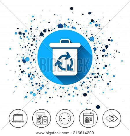 Button on circles background. Recycle bin icon. Reuse or reduce symbol. Calendar line icon. And more line signs. Random circles. Editable stroke. Vector