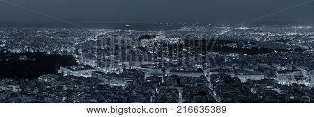 Athens skyline panorama viewed from Mt Lykavitos with Acropolis, Greece.