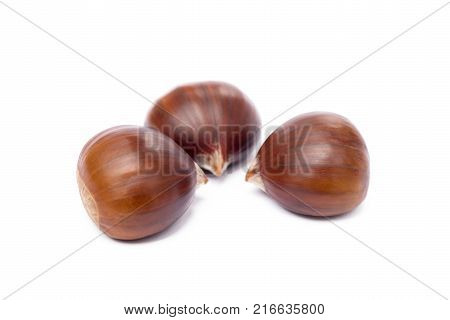 Tasty ripe chestnuts isolated on white background