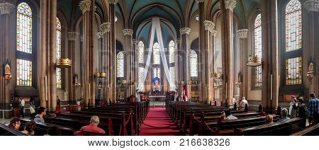 istanbul Turkey - November 2017: Interior of St. Antuan Church alternatively known as the Sant'Antonio di Padova Church S. Antonio di Padova Catholic Church on Istiklal Avenue on October 6 2017