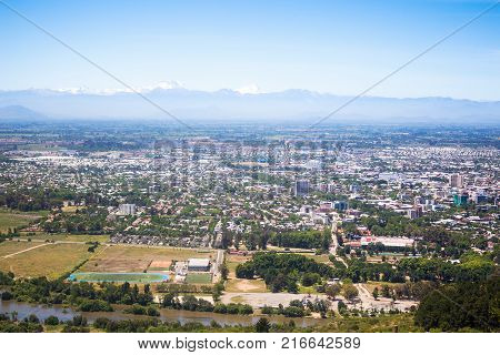 Panoramic view of Talca and Cordilleras in Chile