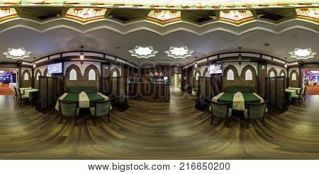 Minsk, Belarus - October 31, 2015: Full 360 Panorama  In Equirectangular Spherical Projection In Sty