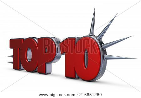 top 10 symbol with prickles on white background - 3d rendering