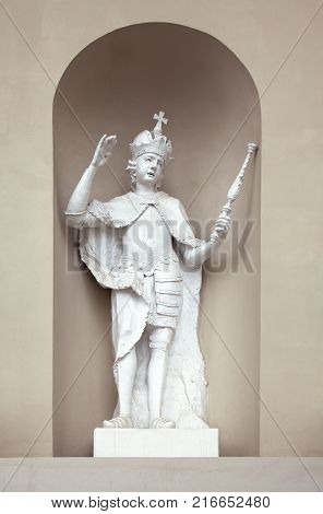 Niche sculpture on St. Stanislaus and St Ladislaus cathedral in Vilnius, Lithuania