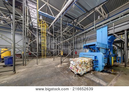 Modern Waste Recycling Processing Plant. Separate Garbage Collection. Recycling And Storage Of Waste