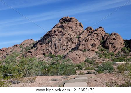 The view of the mountain at Papago Park in Phoenix