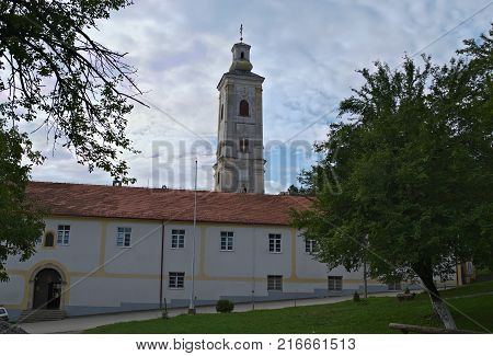 View on Monastery Big Remeta, Serbia, and clouds in background