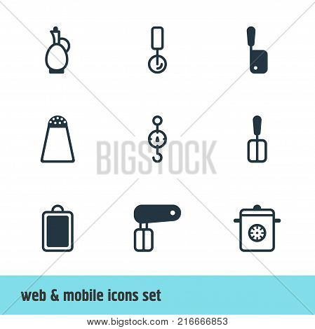 Vector Illustration Of 9 Restaurant Icons. Editable Set Of Steelyard, Whisk, Chopping Desk And Other Elements.