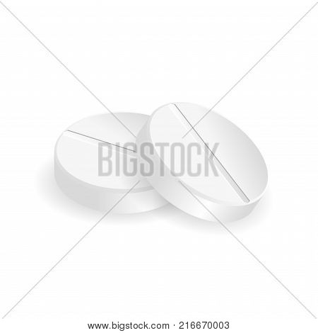 Pills in round shapes. Tablets in circular form. Realistic vector illustration of medicine and drugs.