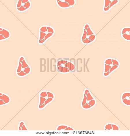 Meat steak vector seamless pattern. Light red beef background for wrap paper.