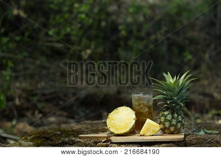 Pineapple juice in the forest.Juice on the Big Bang