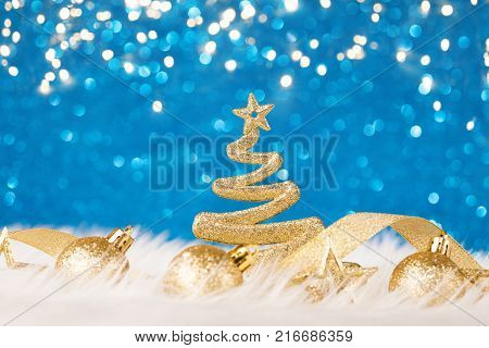 Christmas Tree - Blue Glitter sparkling In The Red Background