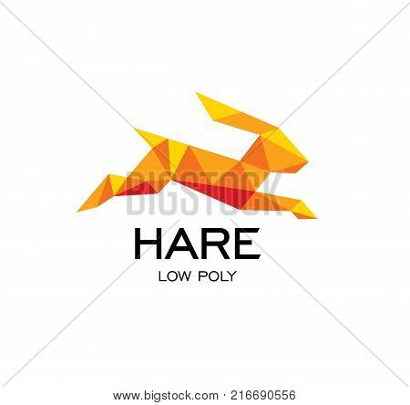 Hare geometrical sign, rabbit abstract polygonal vector logo template. Origami orange color low poly wild animals icon