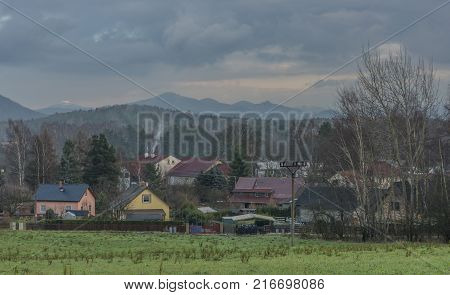 Bynovec village in Ceske Svycarsko national park in autumn afternoon