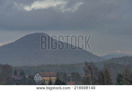 Bynovec village in Ceske Svycarsko national park in autumn afternoon