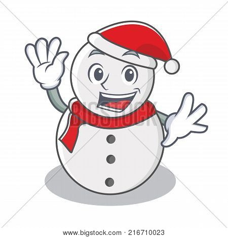 Waving snowman character cartoon style vector illustration