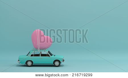 Heart on the car background copy space minimal 3d illustration concept valentines day background Holidays card love colorful find love