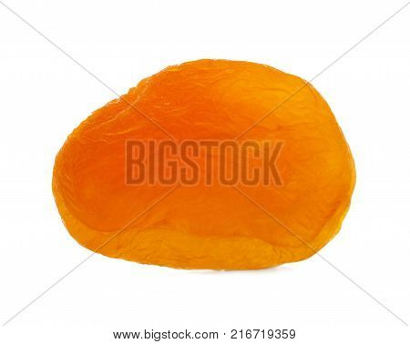 Dried appetizing apricot, dried apricots, lying close up, isolated on white background.