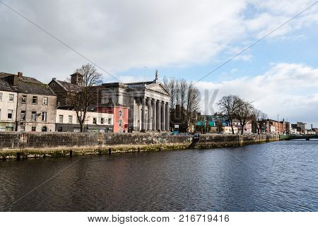 Cork, Ireland - November 12, 2017: Riverside of Cork a blue sky day with clouds