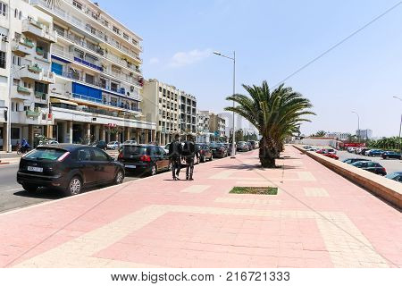 Street In A Summer Day In Agadir City. North Africa