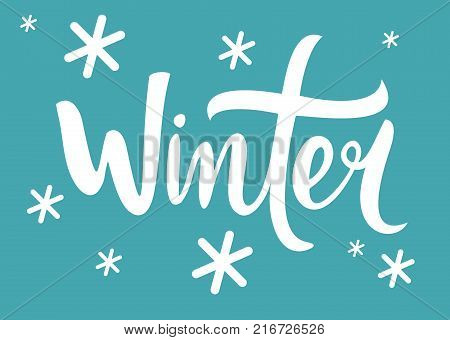 Text Winter: vector illustration. Lettering brush modern on snow background