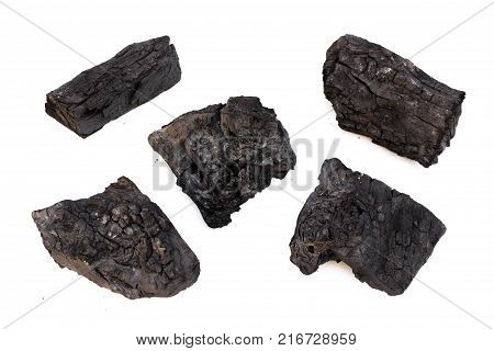 Natural wood charcoal Isolated on white, traditional charcoal