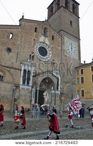 20 jun-2010-lodi-italy-Flag wavers under the Cathedal of lodi a small city near Milan.Italy