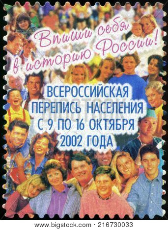 RUSSIA - CIRCA 2002: A post stamp printed in Russia devoted All-Russian population census. circa 2002